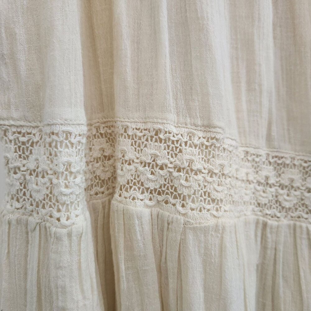 Vintage L Cotton Lace Tiered Maxi Skirt Boho Coquette Peasant Ren Faire Prairie - Picture 3 of 10